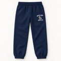 South Loop PE Sweatpants — Youth — navy fleece, South Loop Phys-Ed decoration with white lettering, front view
